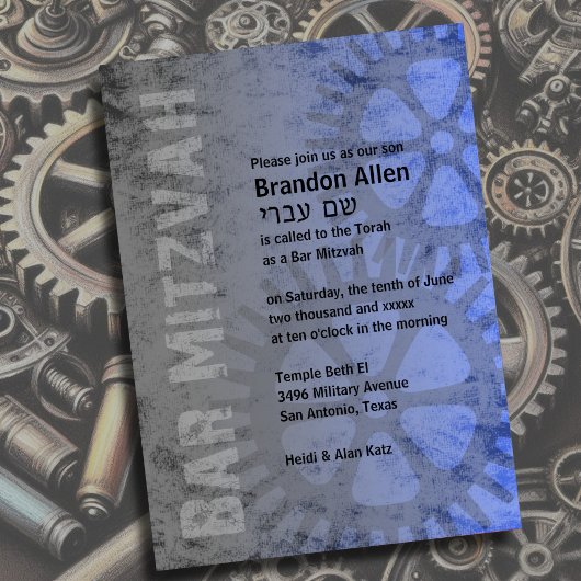 Bar Mitzvah Industriële Grunge Blauw Kaart