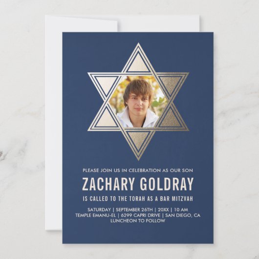 Bar Mitzvah Invitaties | Faux Gold Foil Star Kaart (Voorkant)