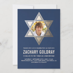Bar Mitzvah Invitaties   Faux Gold Foil Star Kaart