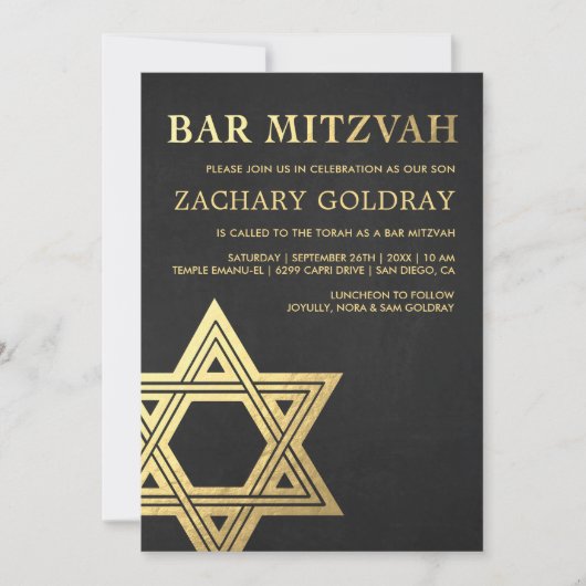Bar Mitzvah Invitaties | Faux Gold Foil Star Kaart (Voorkant)