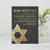 Bar Mitzvah Invitaties | Faux Gold Foil Star Kaart (Staand voorkant)