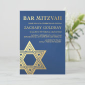 Bar Mitzvah Invitaties | Faux Gold Foil Star Kaart (Staand voorkant)