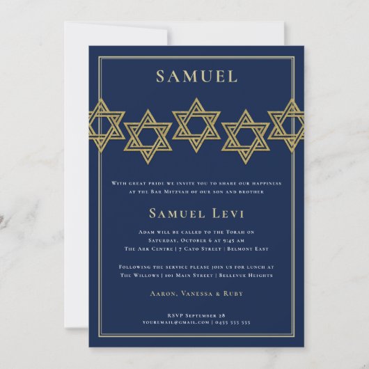 Bar Mitzvah Invitaties | Gold Star van David Kaart (Voorkant)
