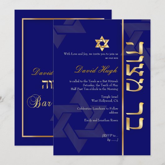 BAR MITZVAH INVITATIES/STAR VAN DAVID/DIY COLOR KAART (Voorkant / Achterkant)