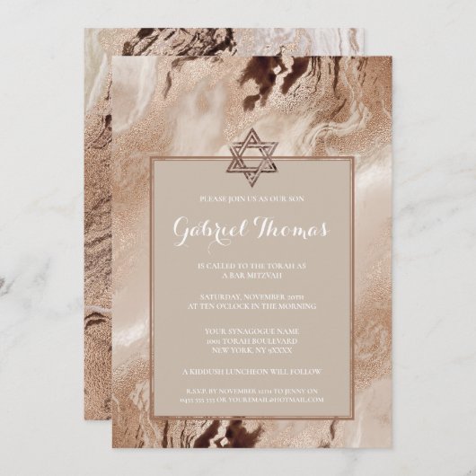 Bar Mitzvah Invitaties | Stijlvol goud Kaart (Voorkant / Achterkant)