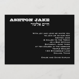 Bar Mitzvah Invitation Ashton Hebrew Black Kaart