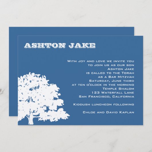 Bar Mitzvah Invitation Ashton Tree Hebreeuws Kaart (Voorkant / Achterkant)