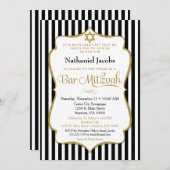 Bar Mitzvah Invitation Black Gold Elegant Stripe Kaart (Voorkant / Achterkant)