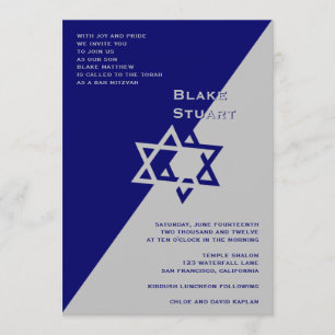 Bar Mitzvah Invitation Blake Blue Silver Kaart