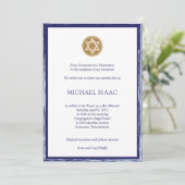 Bar Mitzvah Invitation blue en Gold star Kaart (Staand voorkant)