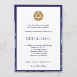 Bar Mitzvah Invitation blue en Gold star Kaart