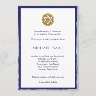 Bar Mitzvah Invitation blue en Gold star Kaart