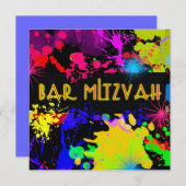Bar Mitzvah Invitation Colorful Paint Splatter Kaart (Voorkant / Achterkant)