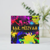 Bar Mitzvah Invitation Colorful Paint Splatter Kaart (Staand voorkant)