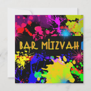 Bar Mitzvah Invitation Colorful Paint Splatter Kaart
