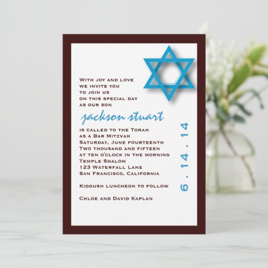 Bar Mitzvah Invitation Jackson Kaart (Staand voorkant)