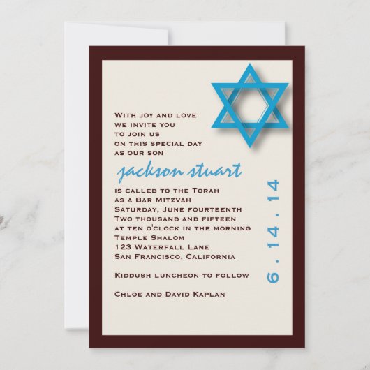 Bar Mitzvah Invitation Jackson Kaart (Voorkant)