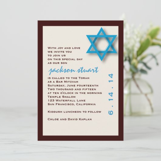 Bar Mitzvah Invitation Jackson Kaart (Staand voorkant)