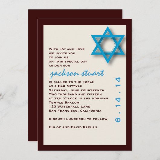 Bar Mitzvah Invitation Jackson Kaart (Voorkant / Achterkant)