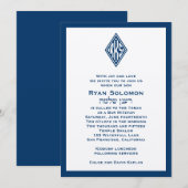 Bar Mitzvah Invitation Monogram Hebreeuws Blue Ste Kaart (Voorkant / Achterkant)