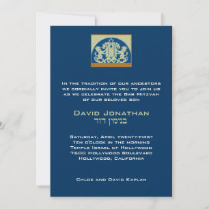 Bar Mitzvah Invitation Navy Sage Lions Kaart