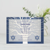 Bar Mitzvah Invitation Navy Tree of Live Kaart (Staand voorkant)