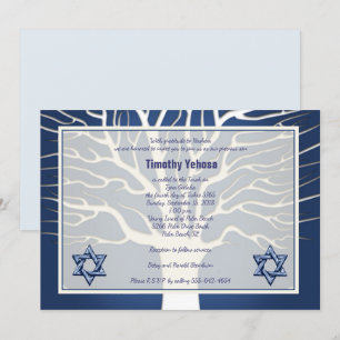 Bar Mitzvah Invitation Navy Tree of Live Kaart