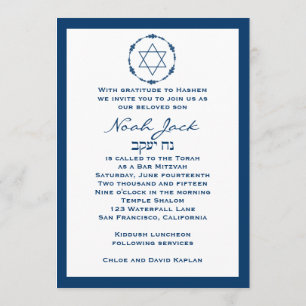 Bar Mitzvah Invitation Noah Star van David Hebrew Kaart