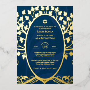 Bar Mitzvah Invitation REAL FOLIE Tree of Life Gol Folie Uitnodiging