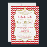Bar Mitzvah Invitation Red Gold Elegant Chevron Kaart<br><div class="desc">Een elegante Bar Mitzvah-uitnodiging in rood en goud,  voorzien van rood en wit chevron & goudglitter text lijst samen met een gouden glitter Star van David. Het lijst van de glittertekst op deze klasbare en klassieke Bar Mitzvah nodigt eigenschappen een schaduw uit om een opgeheven verschijning te geven.</div>