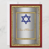 Bar Mitzvah Invitation Red Silver Kaart (Achterkant)