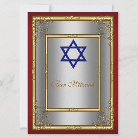 Bar Mitzvah Invitation Red Silver Kaart (Achterkant)
