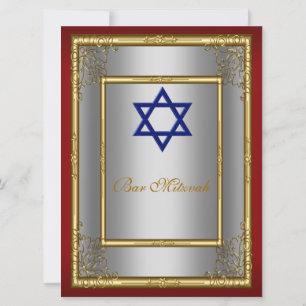 Bar Mitzvah Invitation Red Silver Kaart