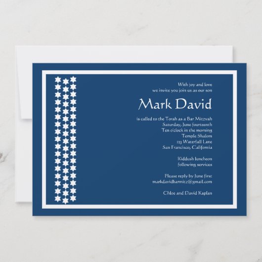 Bar Mitzvah Invitation Star David TEXTURED Navy Kaart (Voorkant)