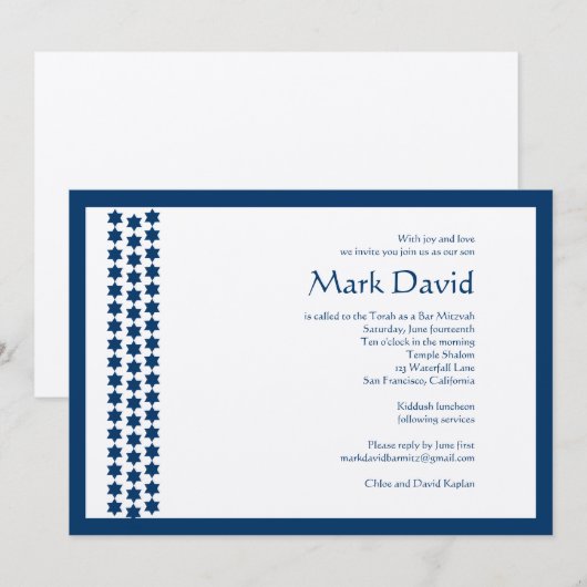 Bar Mitzvah Invitation Star David TEXTURED Tan Kaart (Voorkant / Achterkant)
