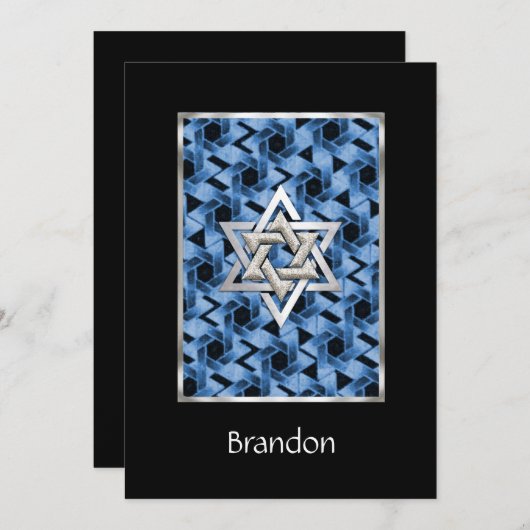 Bar Mitzvah Invitation Star of David Blue Kaart (Voorkant / Achterkant)