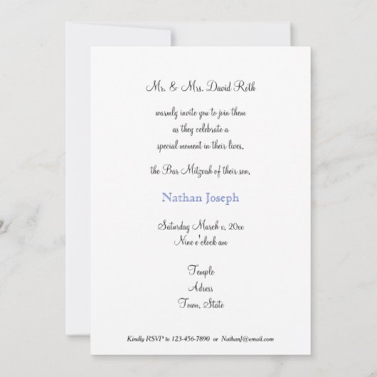 Bar Mitzvah Invitation, ster van David Blue Silver Kaart (Achterkant)