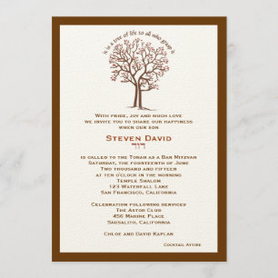 Bar Mitzvah Invitation Steven Tree of Life Brown Kaart