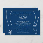 Bar Mitzvah Invitation Tallit Hebrew Blue Kaart (Voorkant / Achterkant)