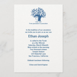 Bar Mitzvah Invitation Tree of Life Blue Kaart
