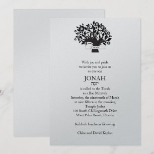 Bar Mitzvah Invitation Tree of Life Silver Kaart