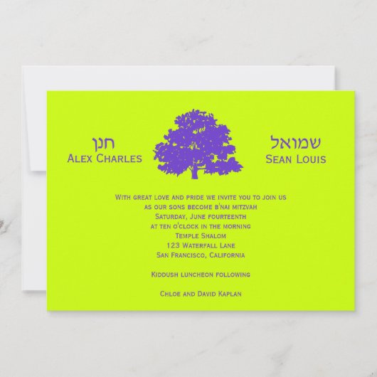 Bar Mitzvah Invitation Twins Tree of Life Kaart (Voorkant)