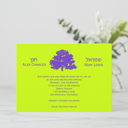 Bar Mitzvah Invitation Twins Tree of Life Kaart (Staand voorkant)