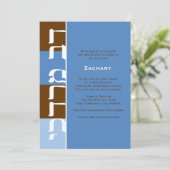 Bar Mitzvah Invitation Zachary Blue Browns Kaart (Staand voorkant)