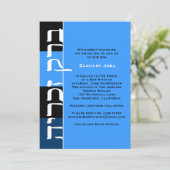 Bar Mitzvah Invitation Zachary Hebrew Blue Kaart (Staand voorkant)