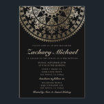 Bar Mitzvah Invitations Gold Foil Kaart<br><div class="desc">Intricate demask patroon solar mandala met faux gold foil overlay. U kunt de kleur van de achtergrond veranderen in wat u wilt. U kunt ook de mandala('s) bewegen,  roteren en vergroten/verkleinen,  zoals u aan beide zijden wilt.</div>