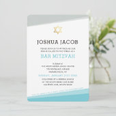BAR MITZVAH INVITE coole moderne turquoise blauw g Kaart (Staand voorkant)
