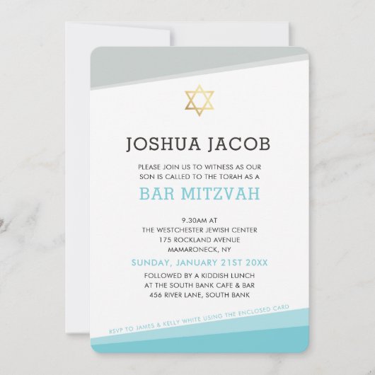 BAR MITZVAH INVITE coole moderne turquoise blauw g Kaart (Voorkant)