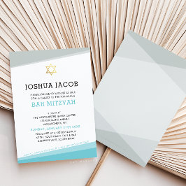 BAR MITZVAH INVITE coole moderne turquoise blauw g Kaart