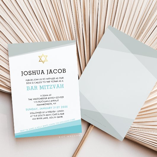 BAR MITZVAH INVITE coole moderne turquoise blauw g Kaart